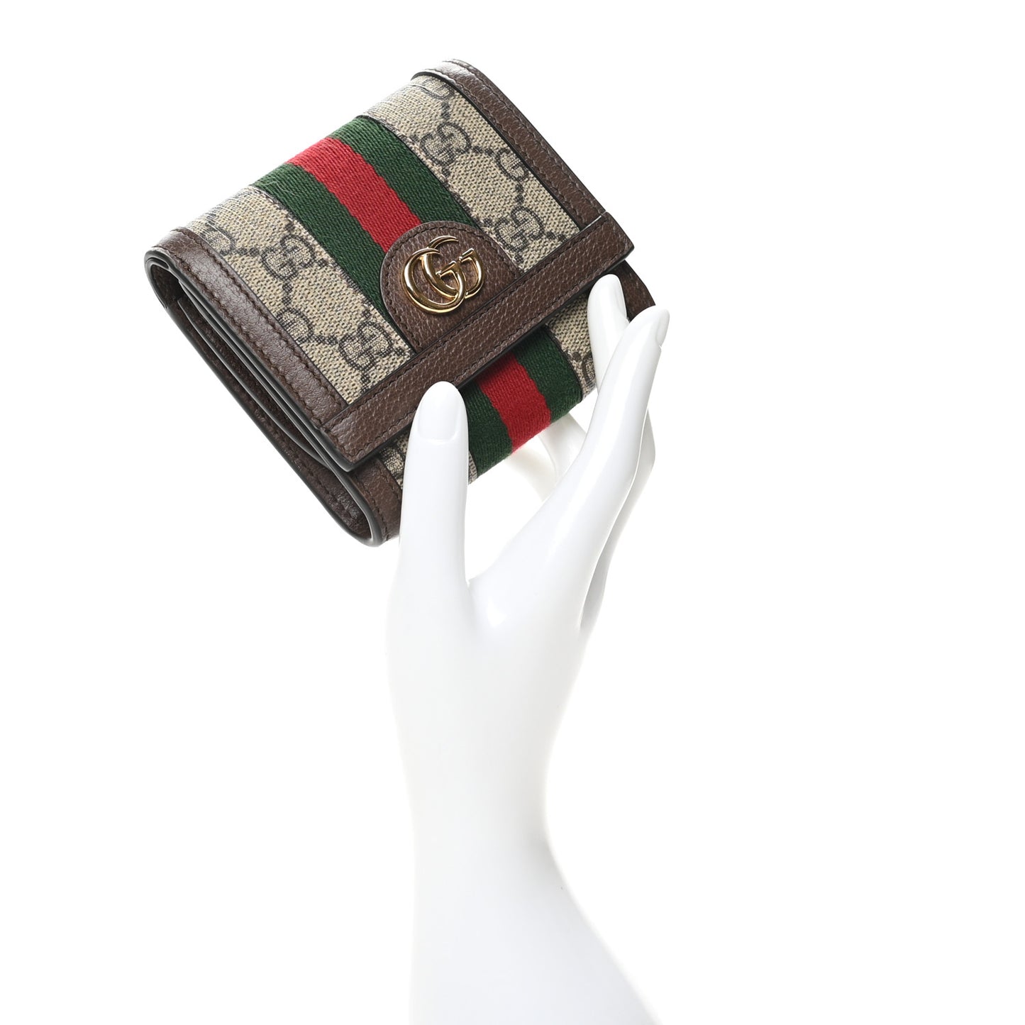 GG Supreme Monogram Textured Calfskin Web Ophidia Card Case Wallet Beige Ebony New Acero
