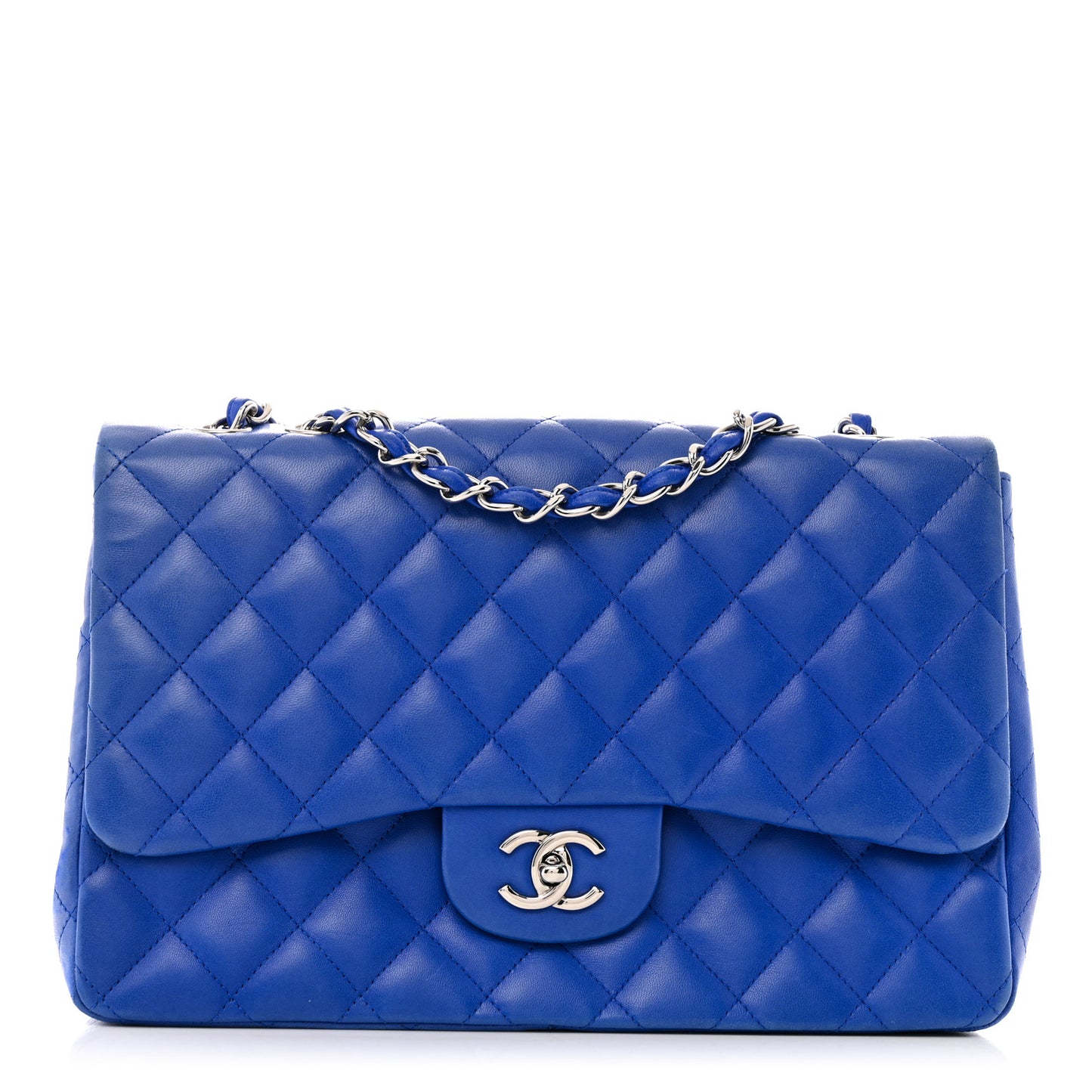 Lambskin Quilted Jumbo Single Flap Blue