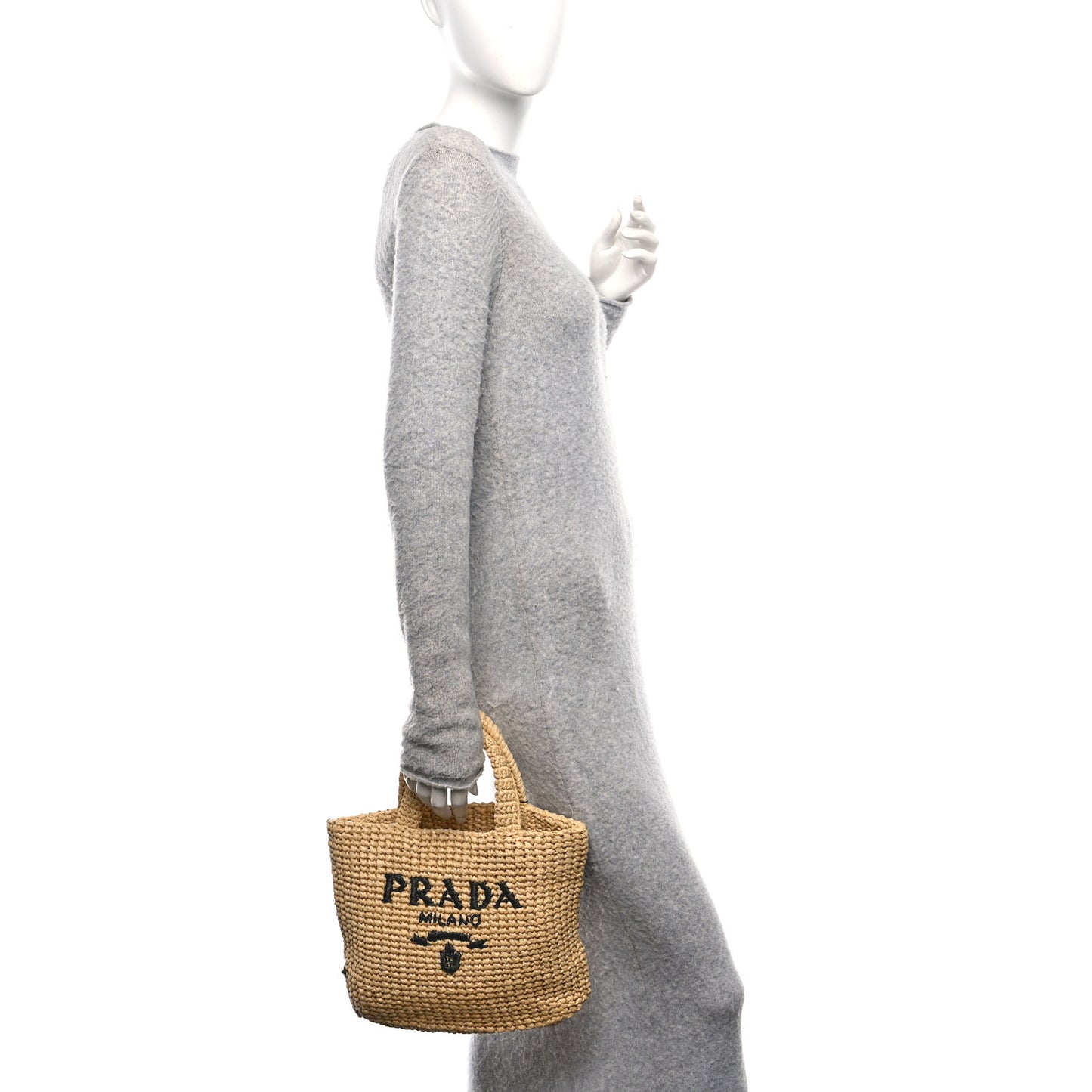 Yarn Raffia Effect Crochet Embroidered Small Logo Tote Naturale