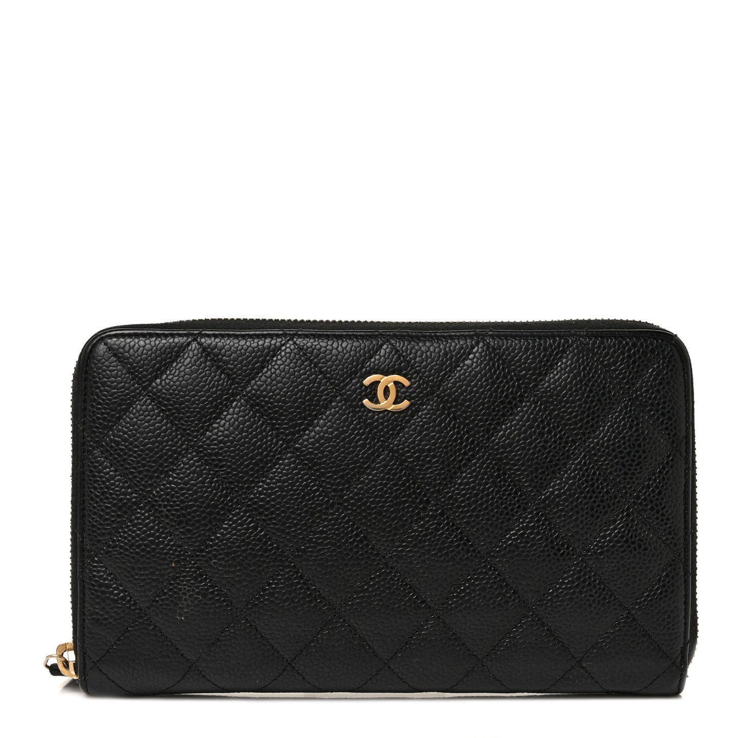 Caviar Quilted Large Zip Around Organizer Wallet Black