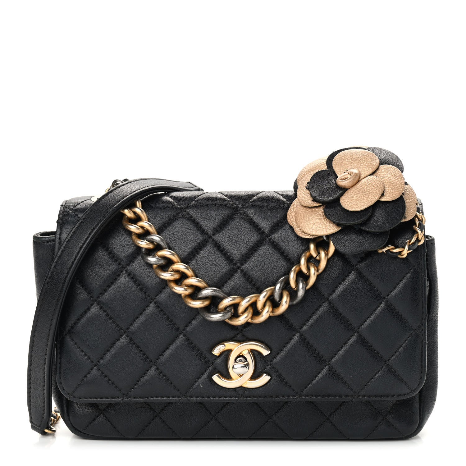 Chanel Lambskin Quilted Camellia Flower Flap Black 1 of 14