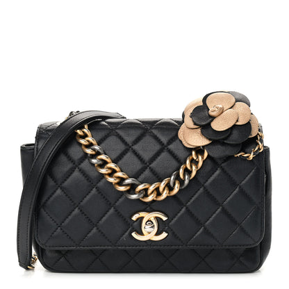 Chanel Lambskin Quilted Camellia Flower Flap Black 1 of 14