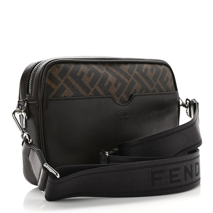 Fendi Shiny Glazed Fabric Vitello Cover FF 1974 Logo Medium Camera Case Tobacco Moro Giallo Ebano 3 of 9