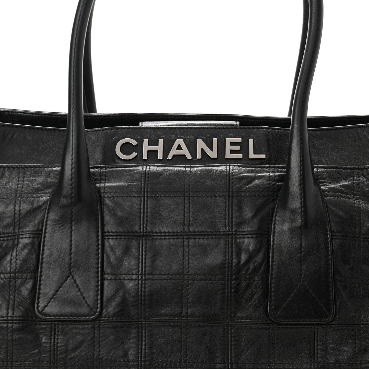 Lambskin Square Stitched Lax Large Tote Black
