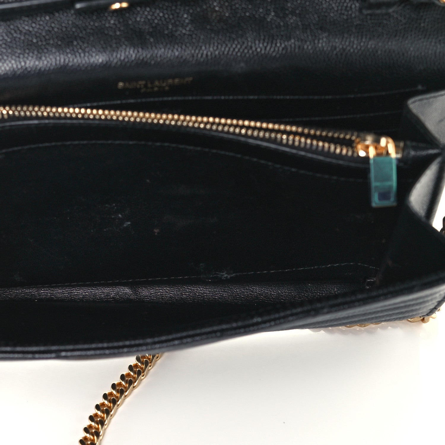 Saint Laurent Grain De Poudre Matelasse Chevron Monogram Chain Wallet Black 10 of 11