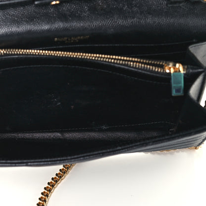 Saint Laurent Grain De Poudre Matelasse Chevron Monogram Chain Wallet Black 10 of 11