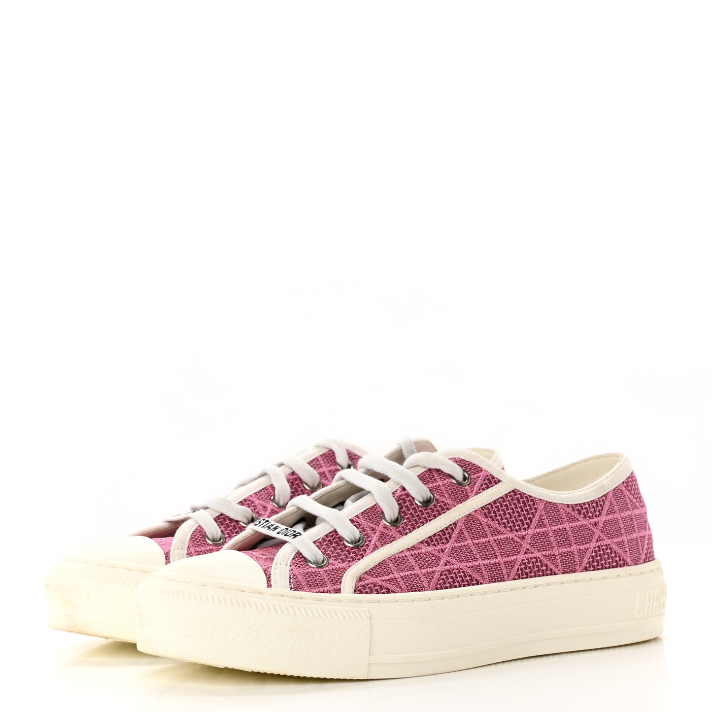 Laminated Canvas Cannage Embroidered Womens Walk'N'Dior Low Top Sneakers 36.5 Metal Rose