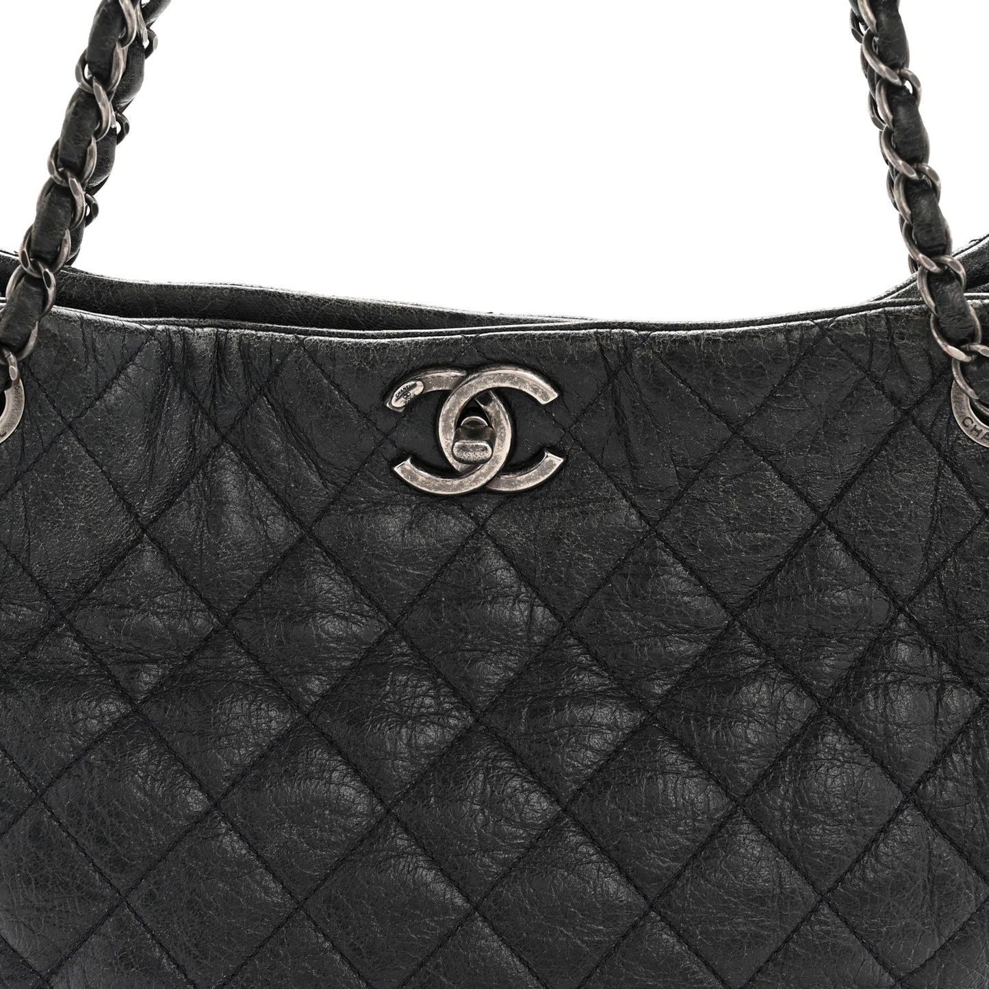 Glazed Calfskin Quilted Tote Navy