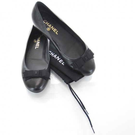 Chanel Leather CC Bow Ballet Flats 36.5 Black 6 of 9