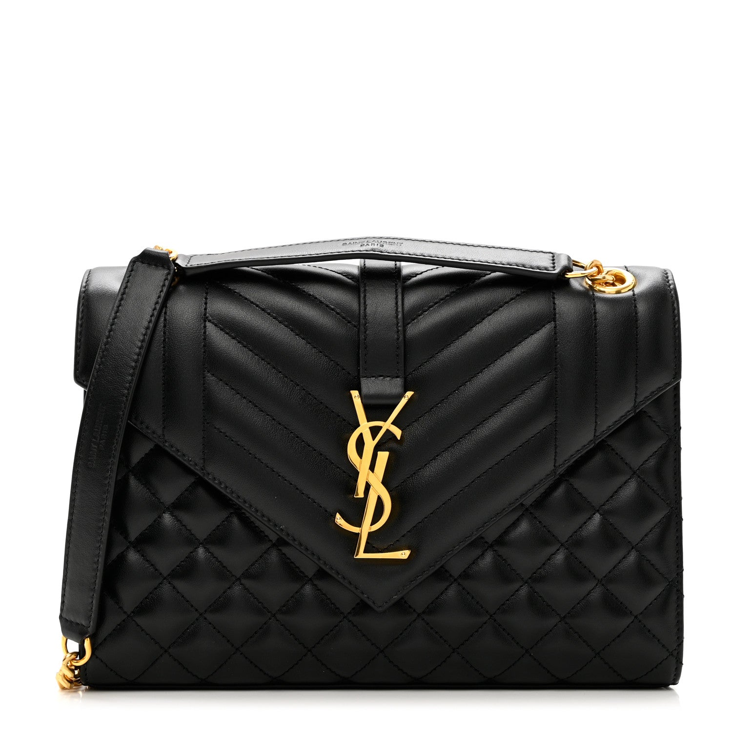 Saint Laurent Lambskin Mixed Matelasse Triquilt Medium Monogram Satchel Black 1 of 8