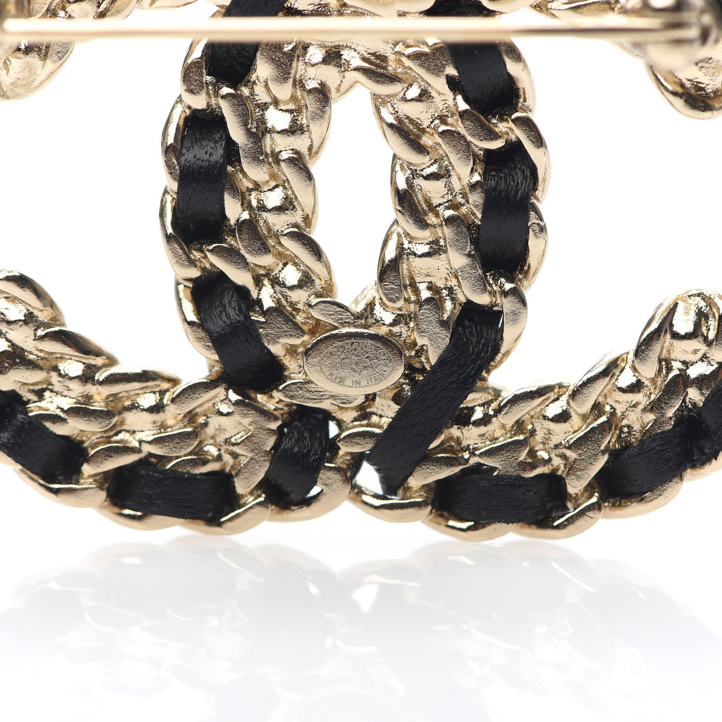 Lambskin Crystal Vintage Allure CC Chain Brooch Black Gold