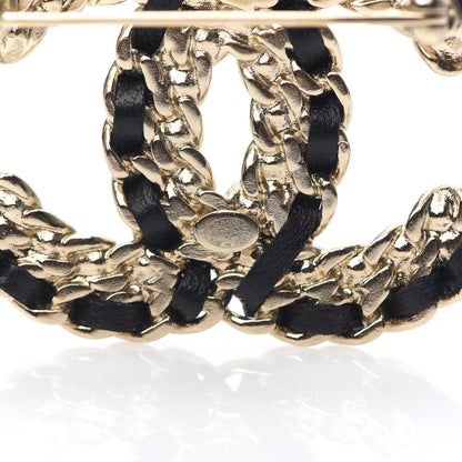 Chanel Lambskin Crystal Vintage Allure CC Chain Brooch Black Gold 3 of 4