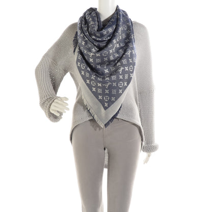 Louis Vuitton Silk Wool Monogram Denim Shawl Blue 2 of 5