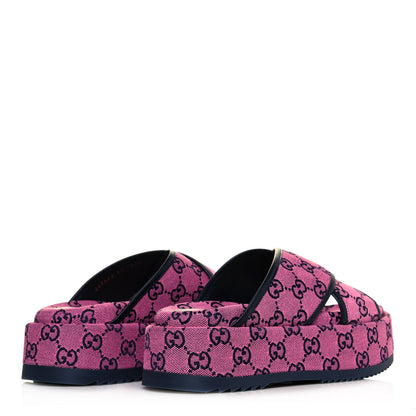 Gucci Monogram Multicolor Criss Cross Platform Slide Sandals 37 Pink Blue 4 of 9