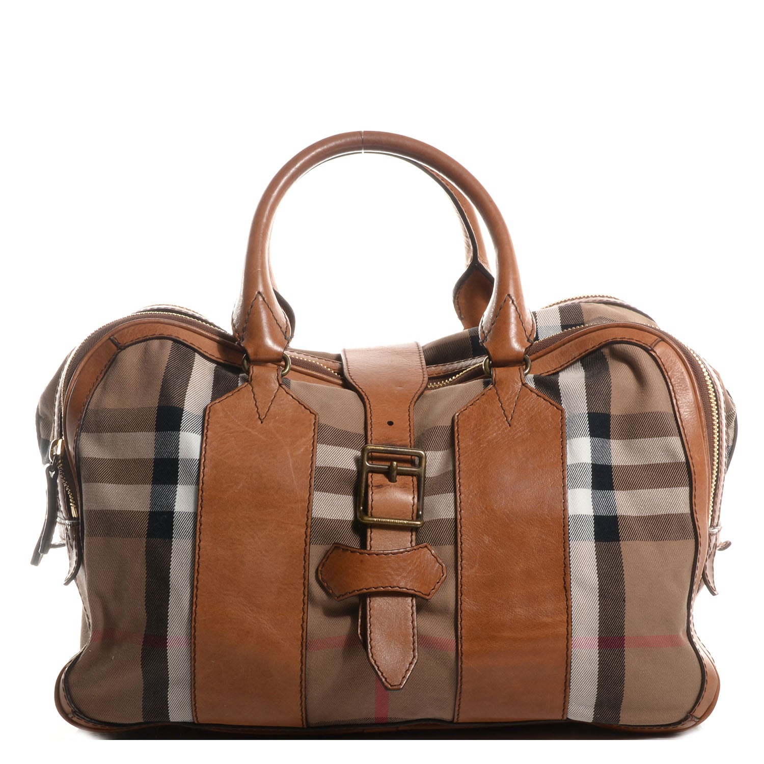Burberry Vintage Leather House Check Tote Saddle Brown 1 of 12