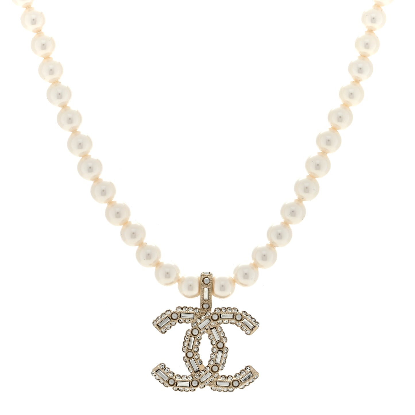 Pearl Crystal CC Necklace Gold White