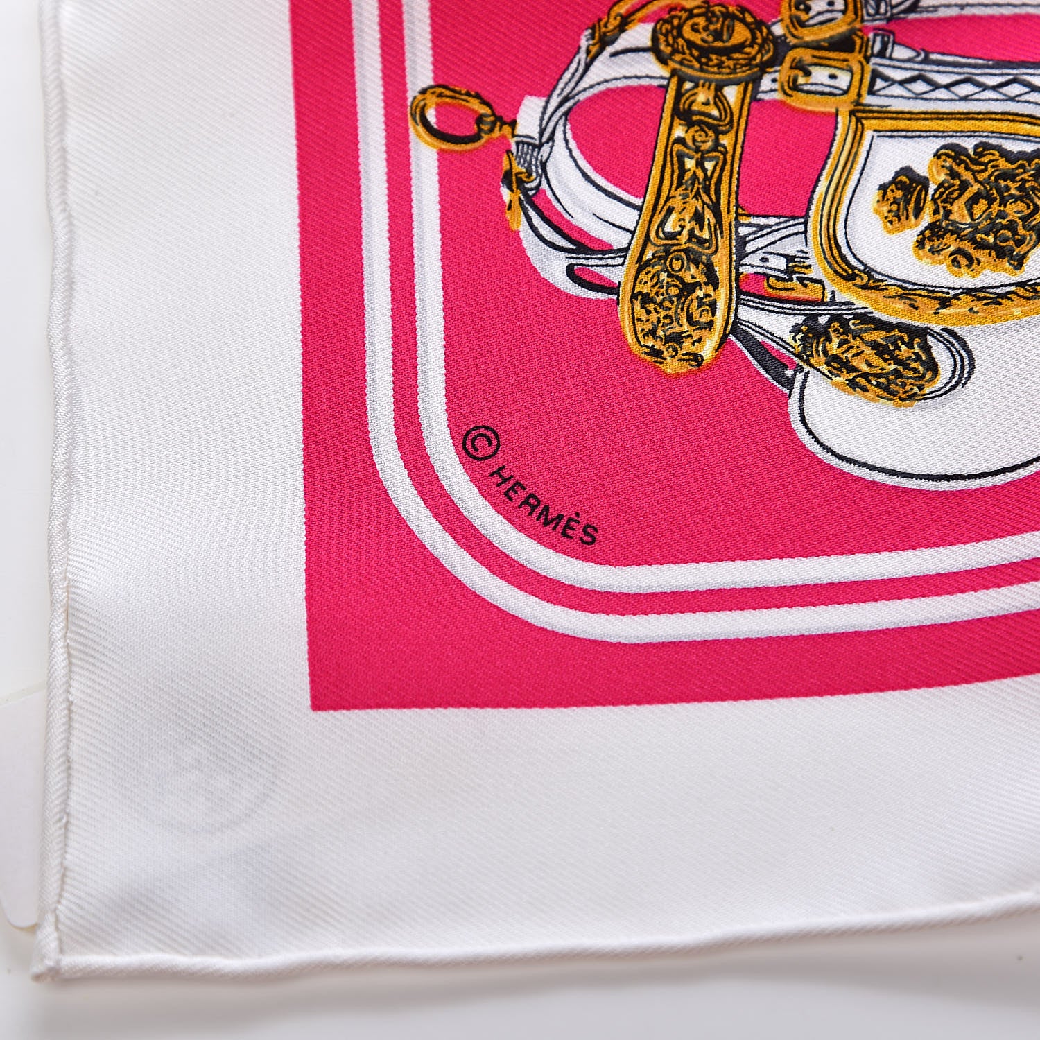 Hermes Silk Brides de Gala Nano Scarf 20 Blanc Rose Fuchsia Or 5 of 5