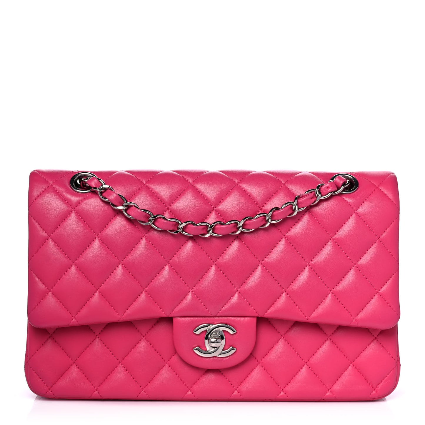 Lambskin Quilted Medium Double Flap Dark Pink