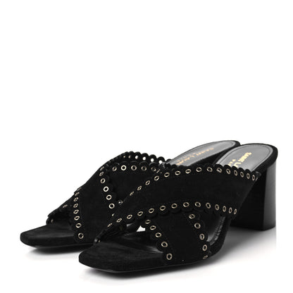 Saint Laurent Suede Eyelet LouLou 70 Mules 37 Black 3 of 8
