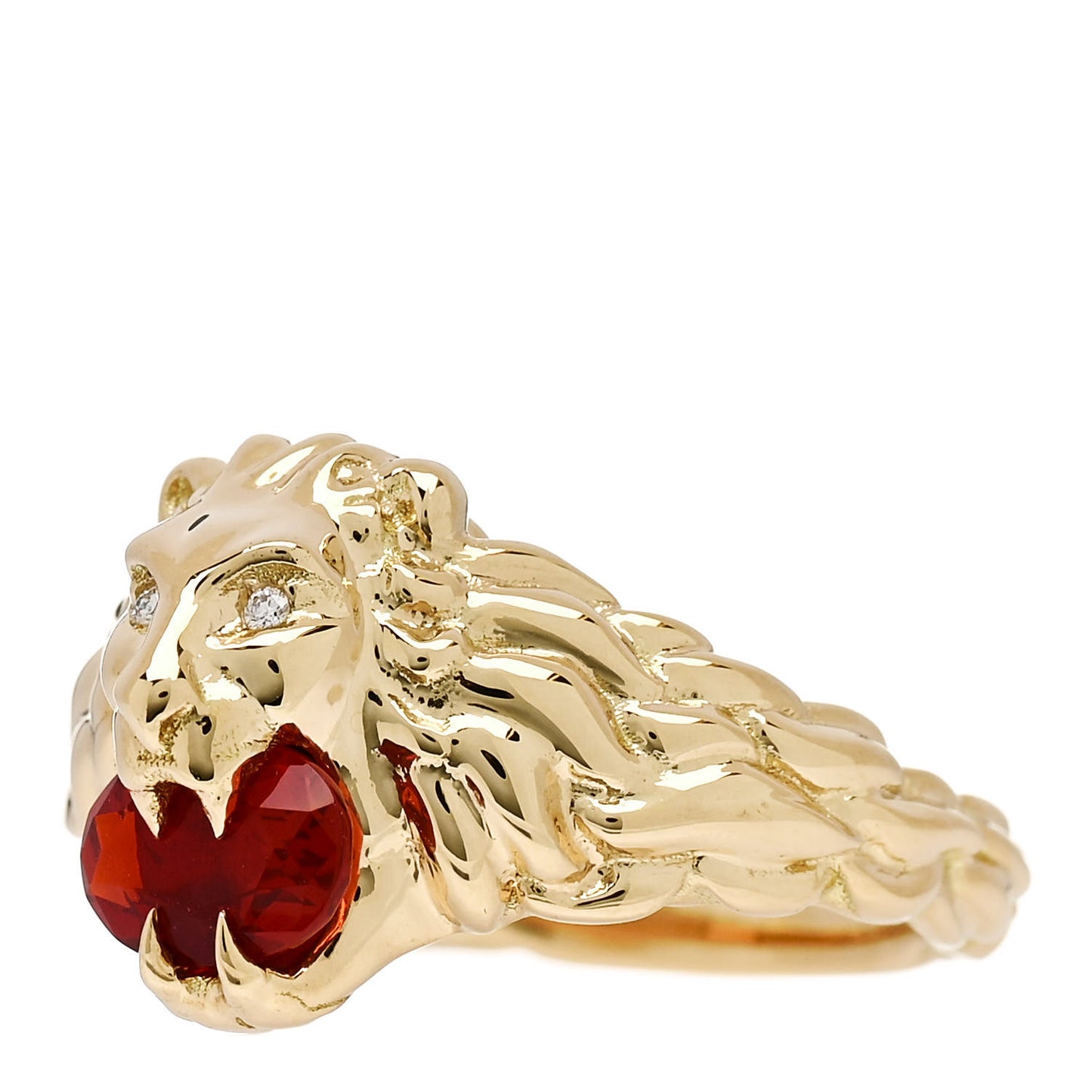 18K Yellow Gold Diamond Fire Opal Lion Head Ring 55 7.25