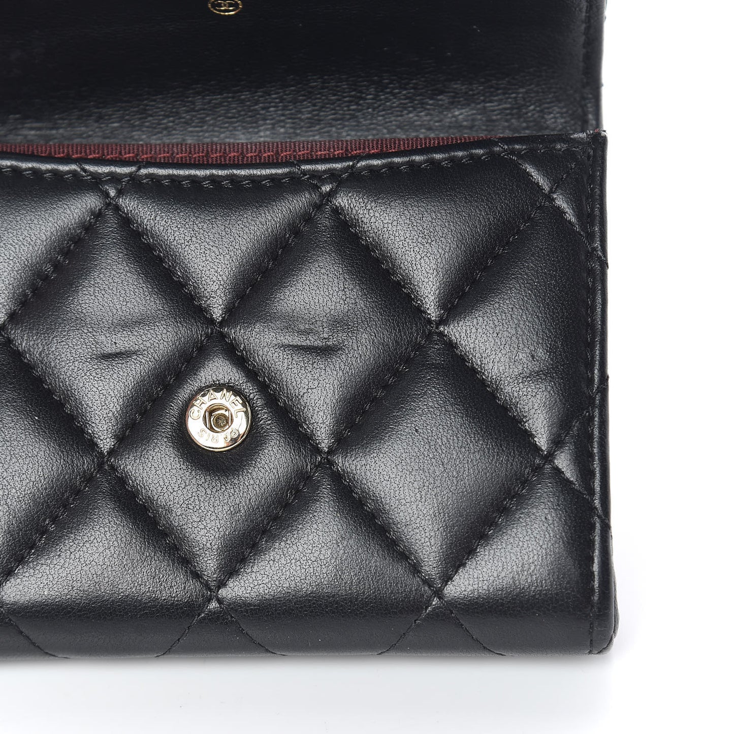 Lambskin Quilted Flap Card Holder Wallet Black