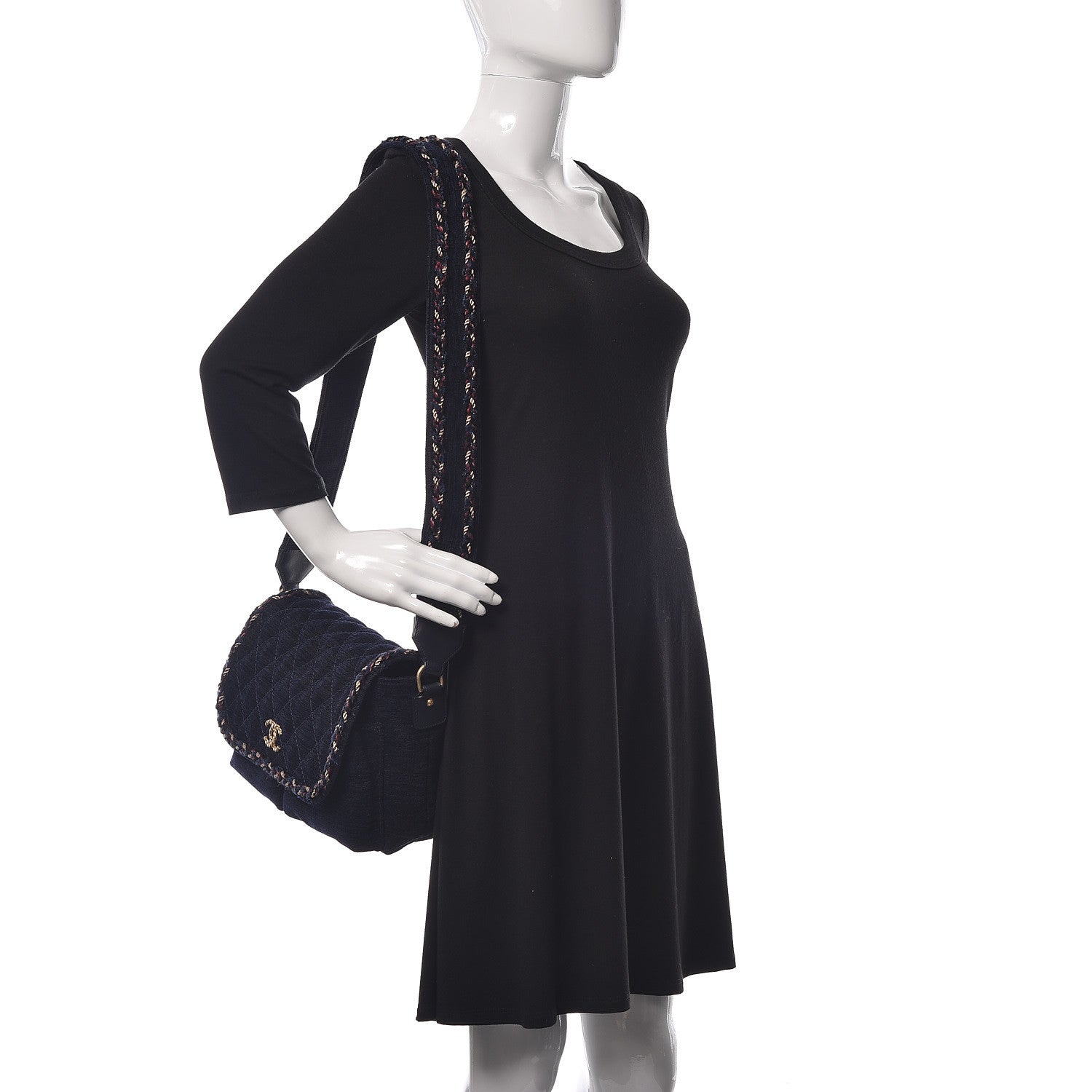 Chanel Wool Velvet Quilted Parisian Stroll Messenger Navy 2 of 10