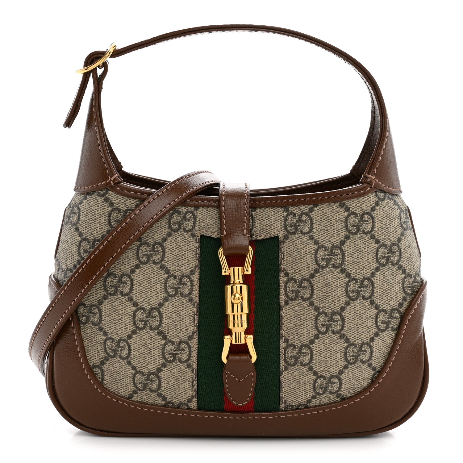 Gucci GG Supreme Monogram Azalea Calfskin Web Mini Jackie 1961 Hobo Beige Ebony Brown Sugar 1 of 10
