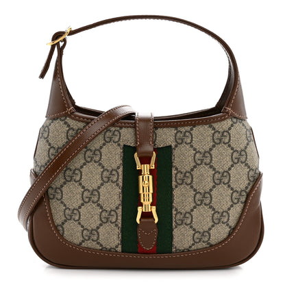 Gucci GG Supreme Monogram Azalea Calfskin Web Mini Jackie 1961 Hobo Beige Ebony Brown Sugar 1 of 10