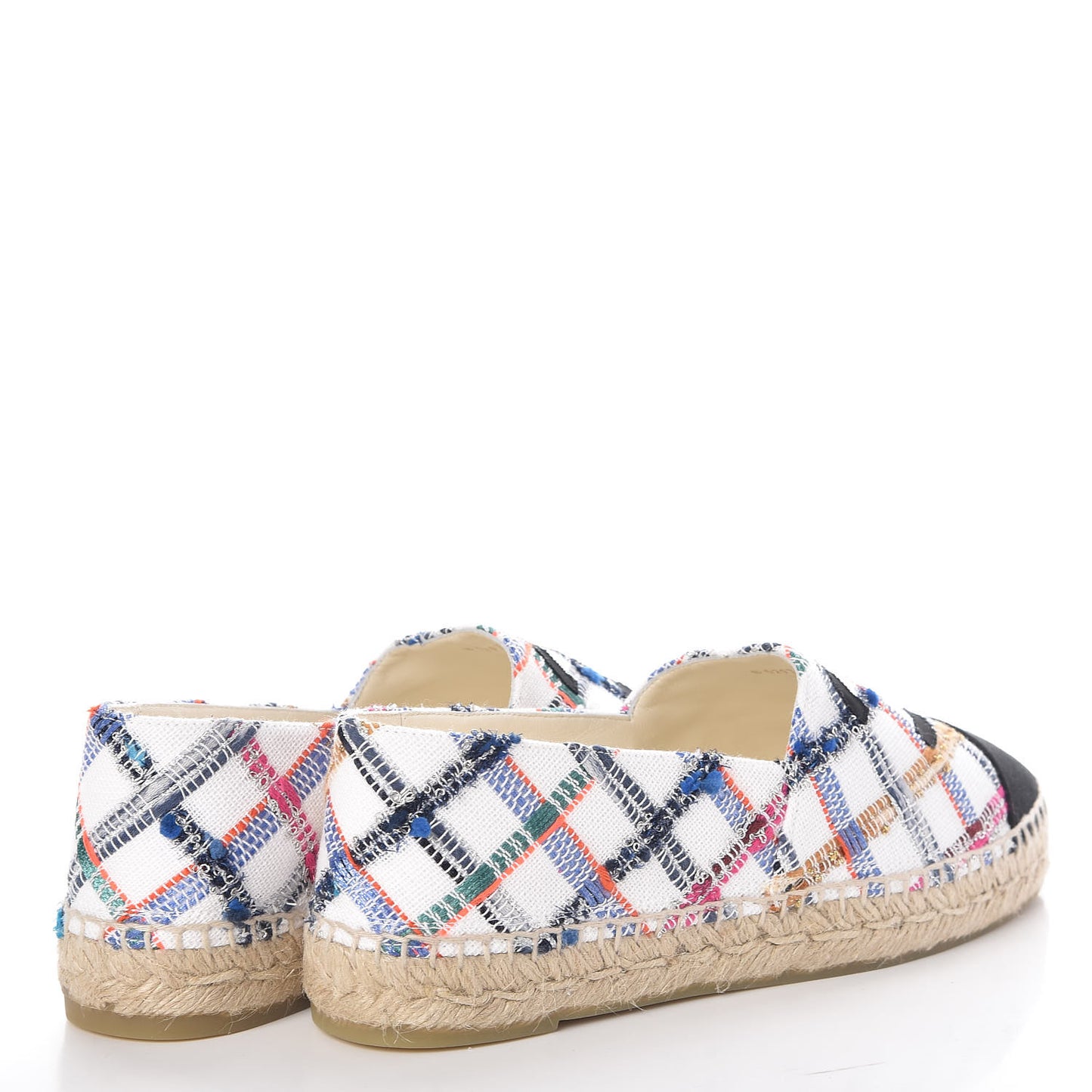 Tweed Grosgrain CC Espadrilles 41 White Blue Pink Green Black