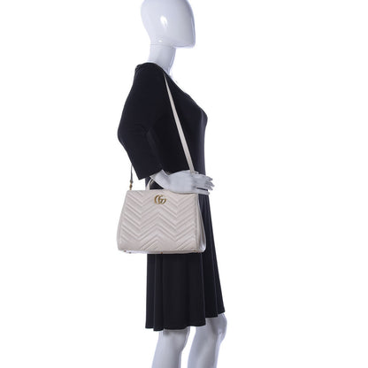 Gucci Calfskin Matelasse Small GG Marmont Tote White 3 of 10