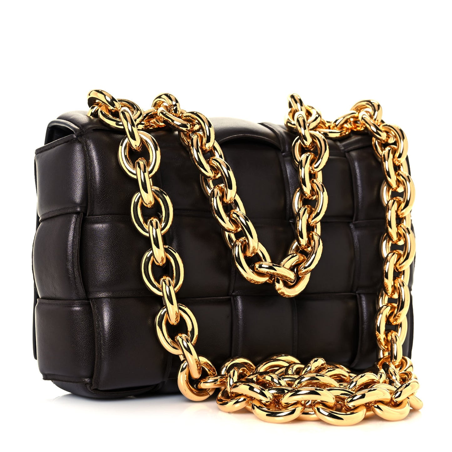 Lambskin Maxi Intreccio Padded Chain Cassette Crossbody Bag Black