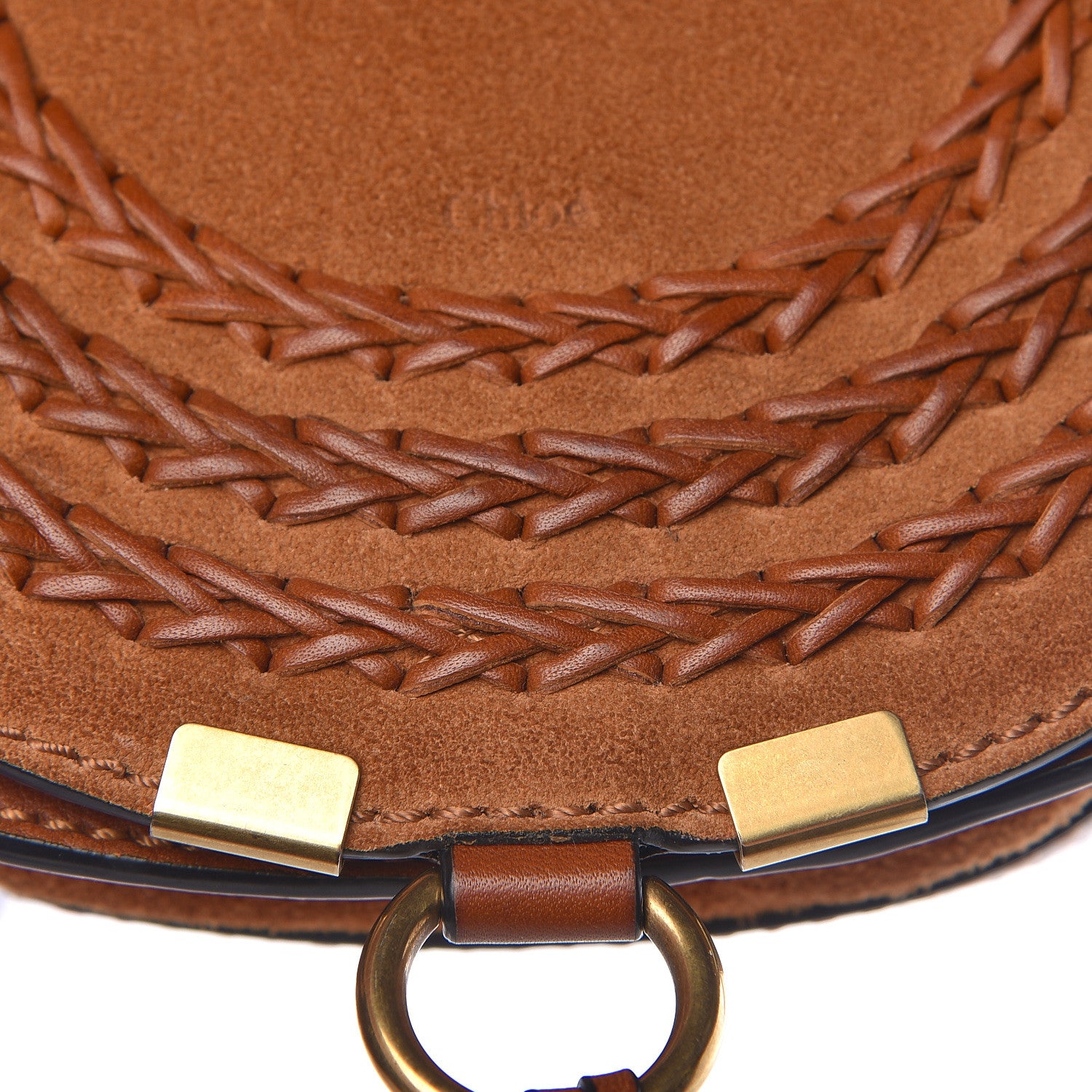 Chloe Suede Calfskin Braided Mini Marcie Round Crossbody Bag Caramel 8 of 15