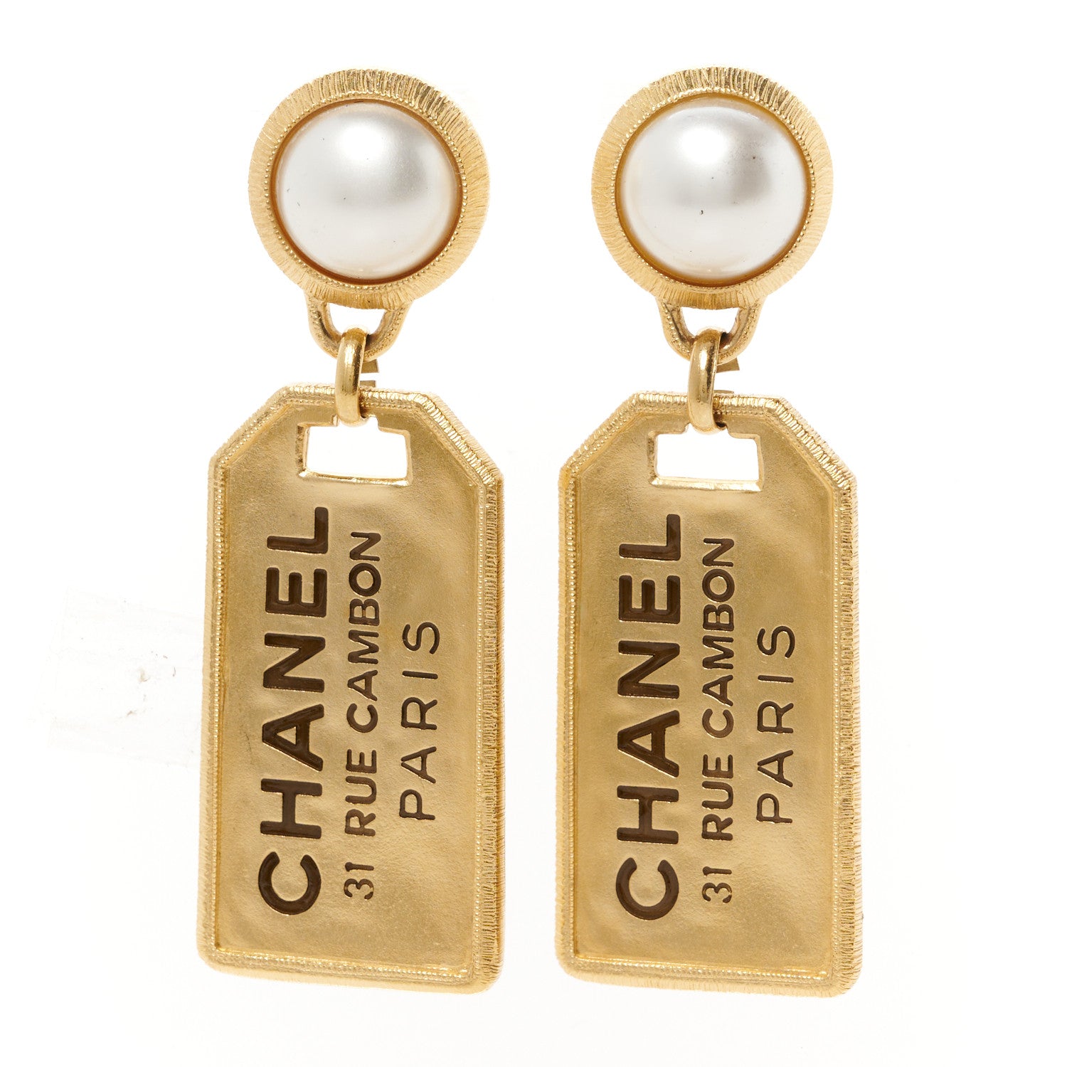 Chanel Pearl CC Tags Drop Earrings Gold 1 of 5