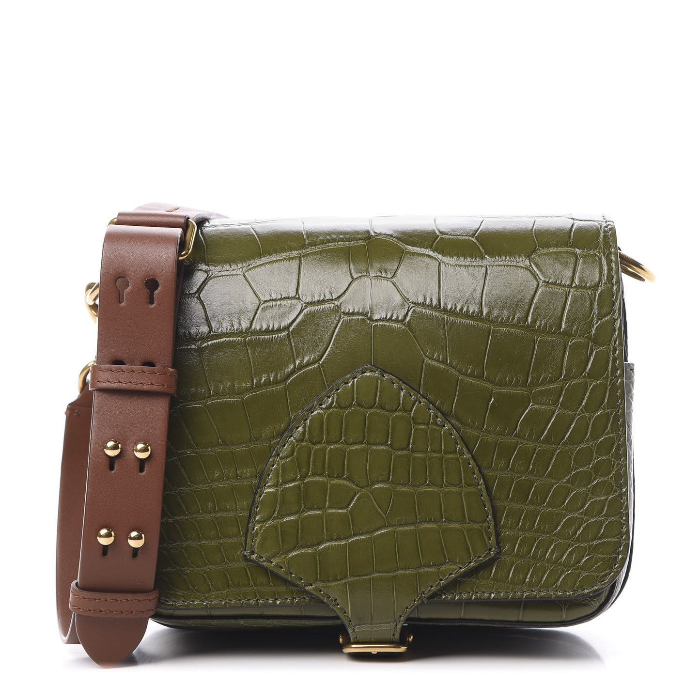 Alligator Square Satchel Dark Antique Green