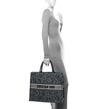 Christian Dior Canvas Embroidered Large Brocart Book Tote Blue 2 of 11