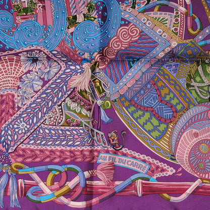 Hermes Silk Au Fil Du Carre Scarf 90 Violet Vieux Rose Vert 4 of 7