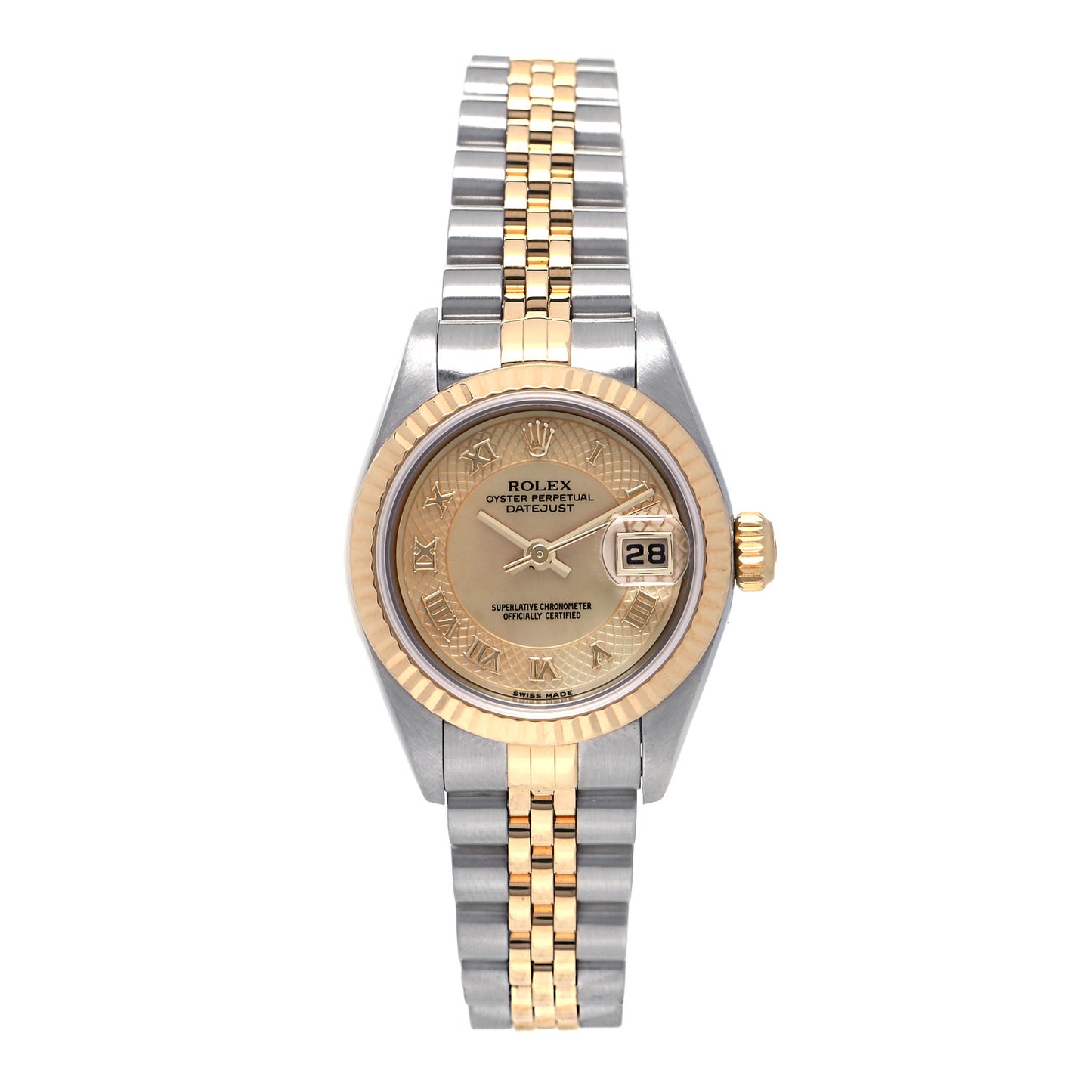 Stainless Steel 18K Yellow Gold Mother of Pearl 26mm Oyster Perpetual Datejust Watch Champagne 79173