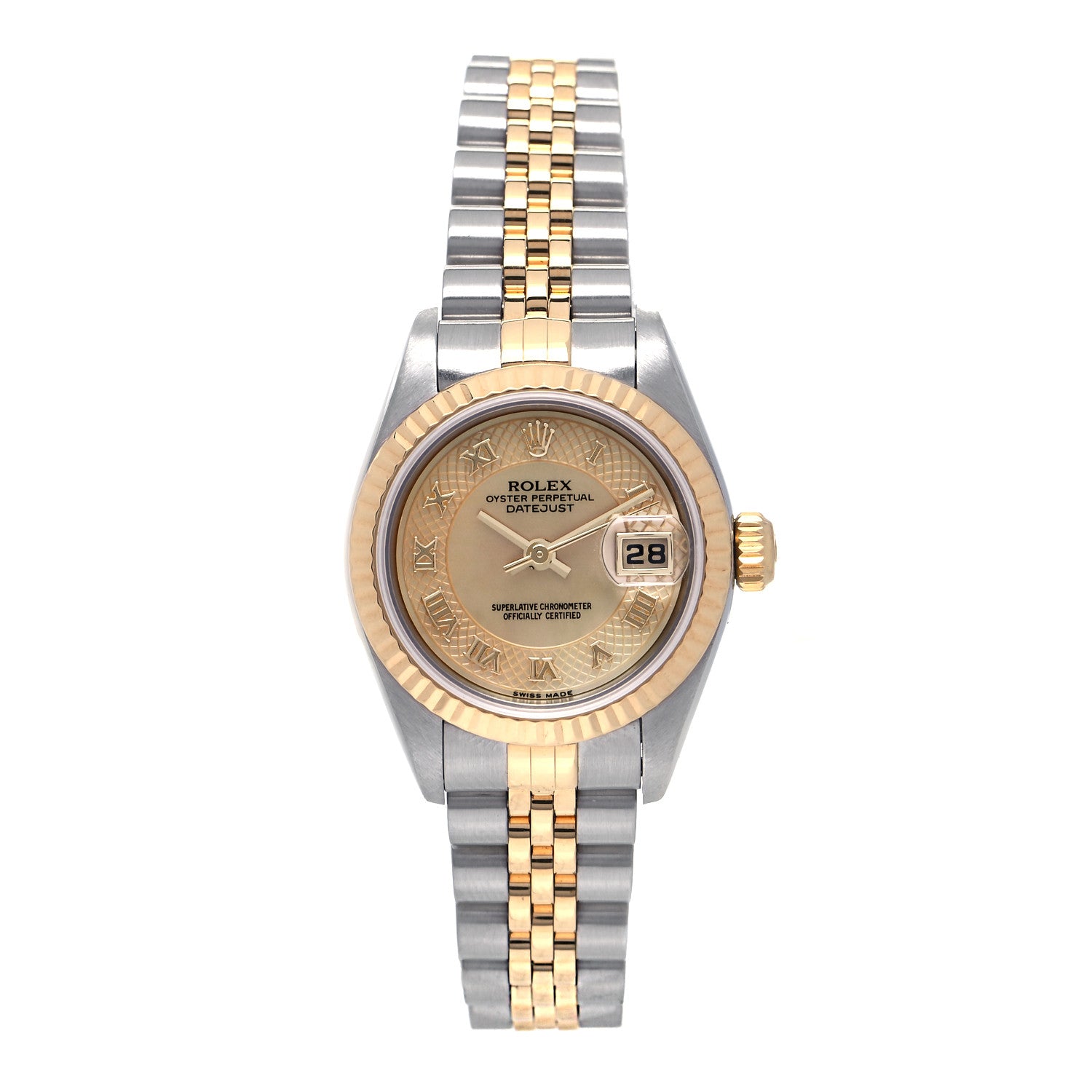 Rolex Stainless Steel 18K Yellow Gold Mother of Pearl 26mm Oyster Perpetual Datejust Watch Champagne 79173 1 of 9