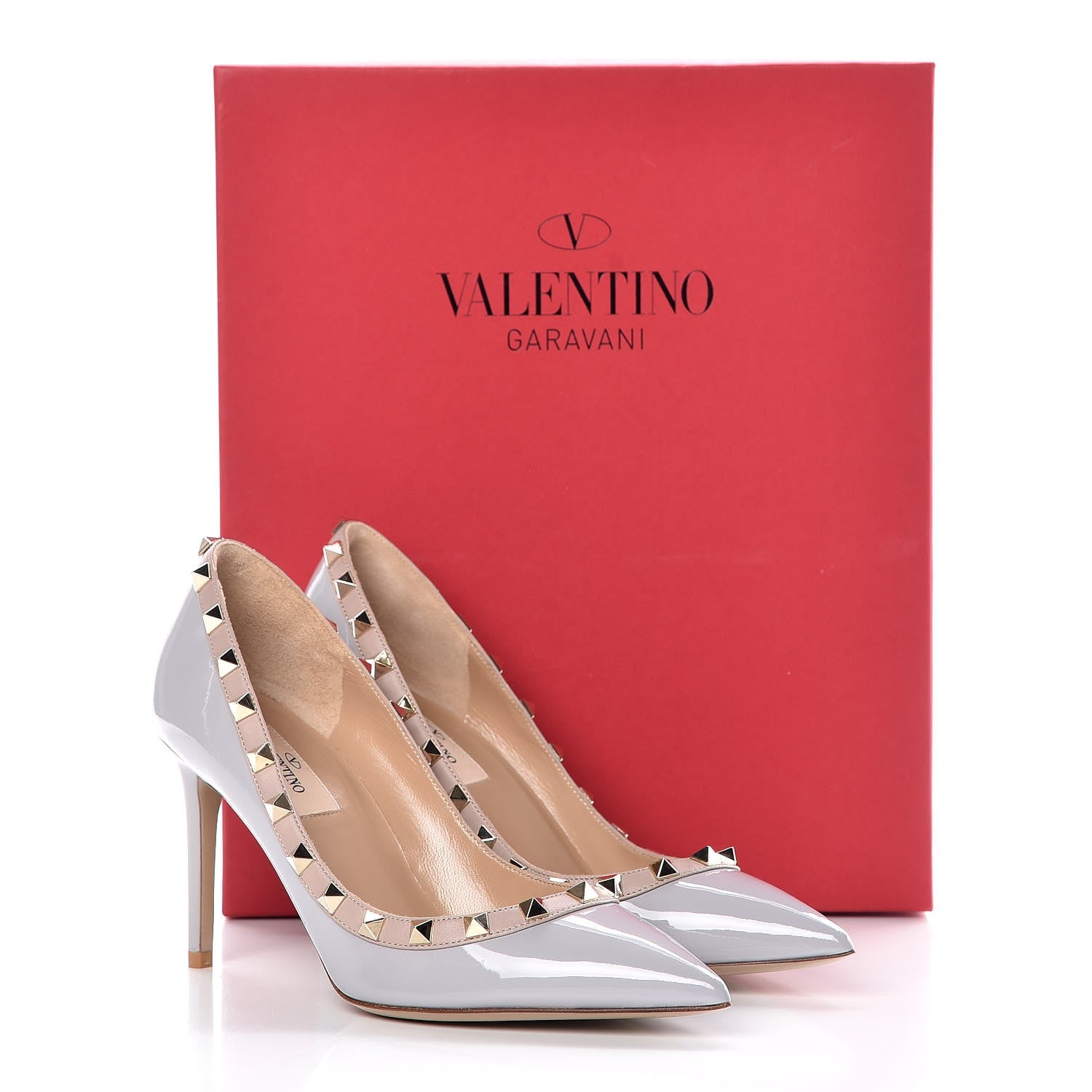 Valentino Garavani Patent Rockstud 85mm Pumps 37 Grey Poudre 9 of 9