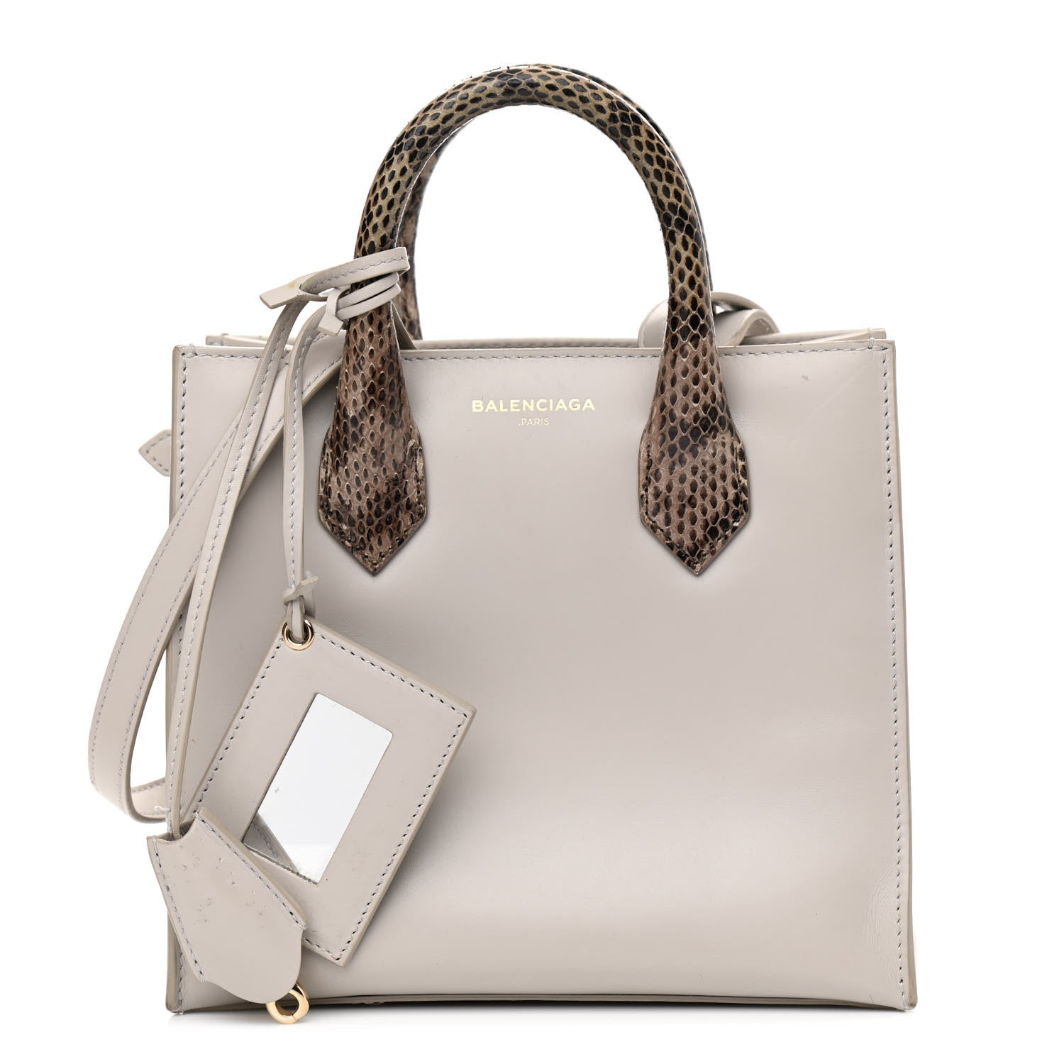 Balenciaga Calfskin Elaphe Snakeskin Mini Padlock All Afternoon Tote Gris Acier 1 of 15