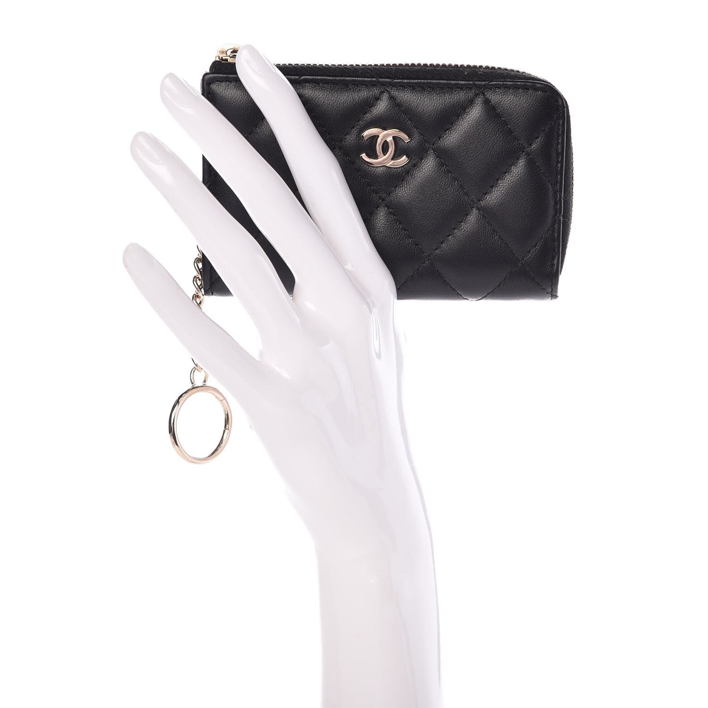 Lambskin Quilted Key Holder Case Black