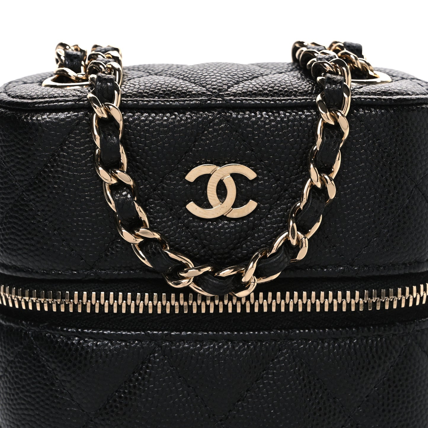 Caviar Quilted Phone Holder With Chain Black