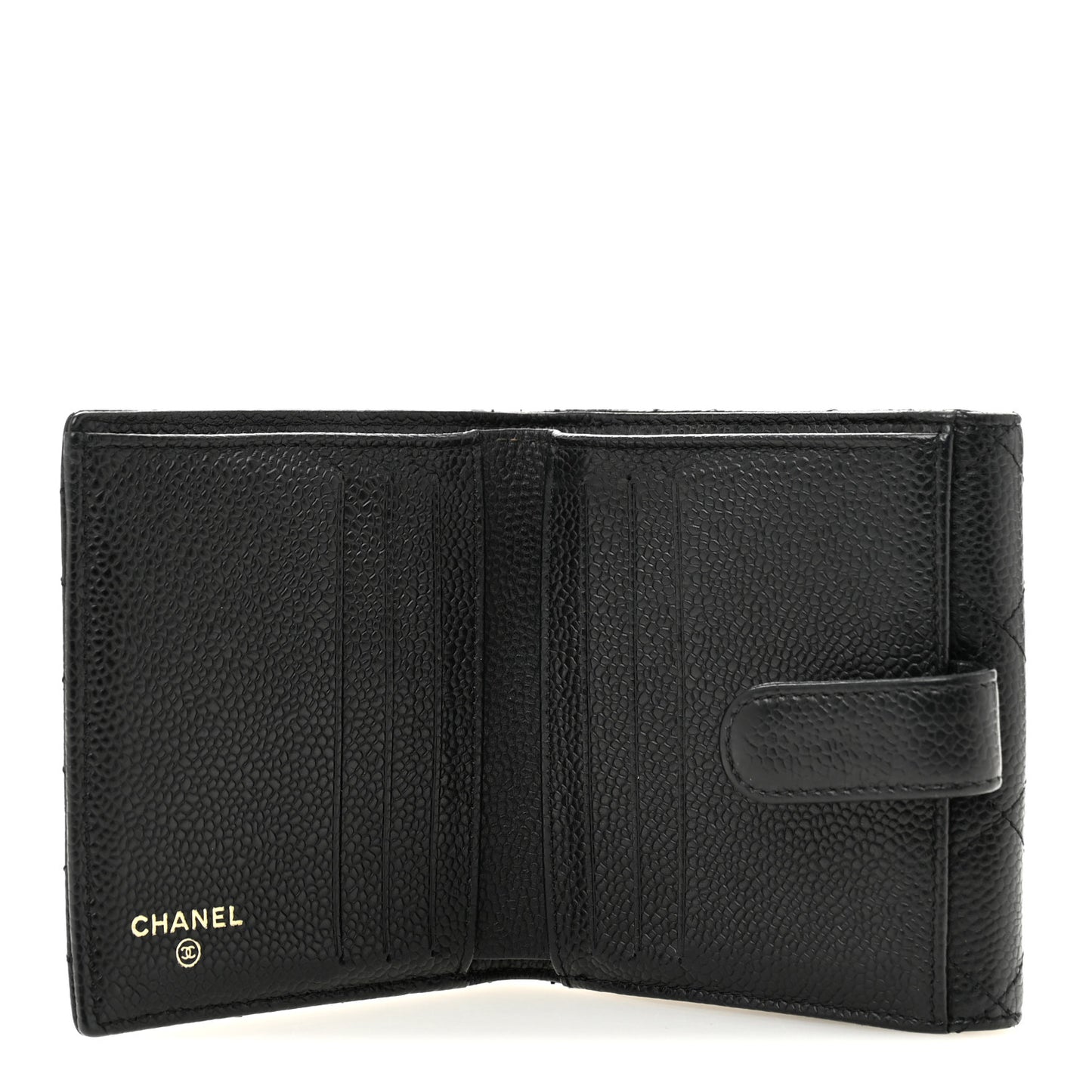 Caviar Quilted Compact French Flap Wallet Black