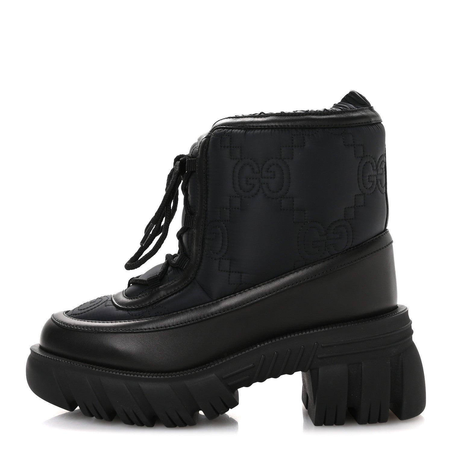 Gucci Nylon Calfskin GG Matelasse Lace Up Platform Ankle Boots 37 Black 1 of 8