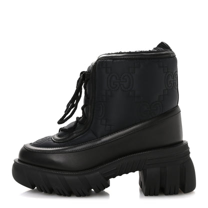 Gucci Nylon Calfskin GG Matelasse Lace Up Platform Ankle Boots 37 Black 1 of 8