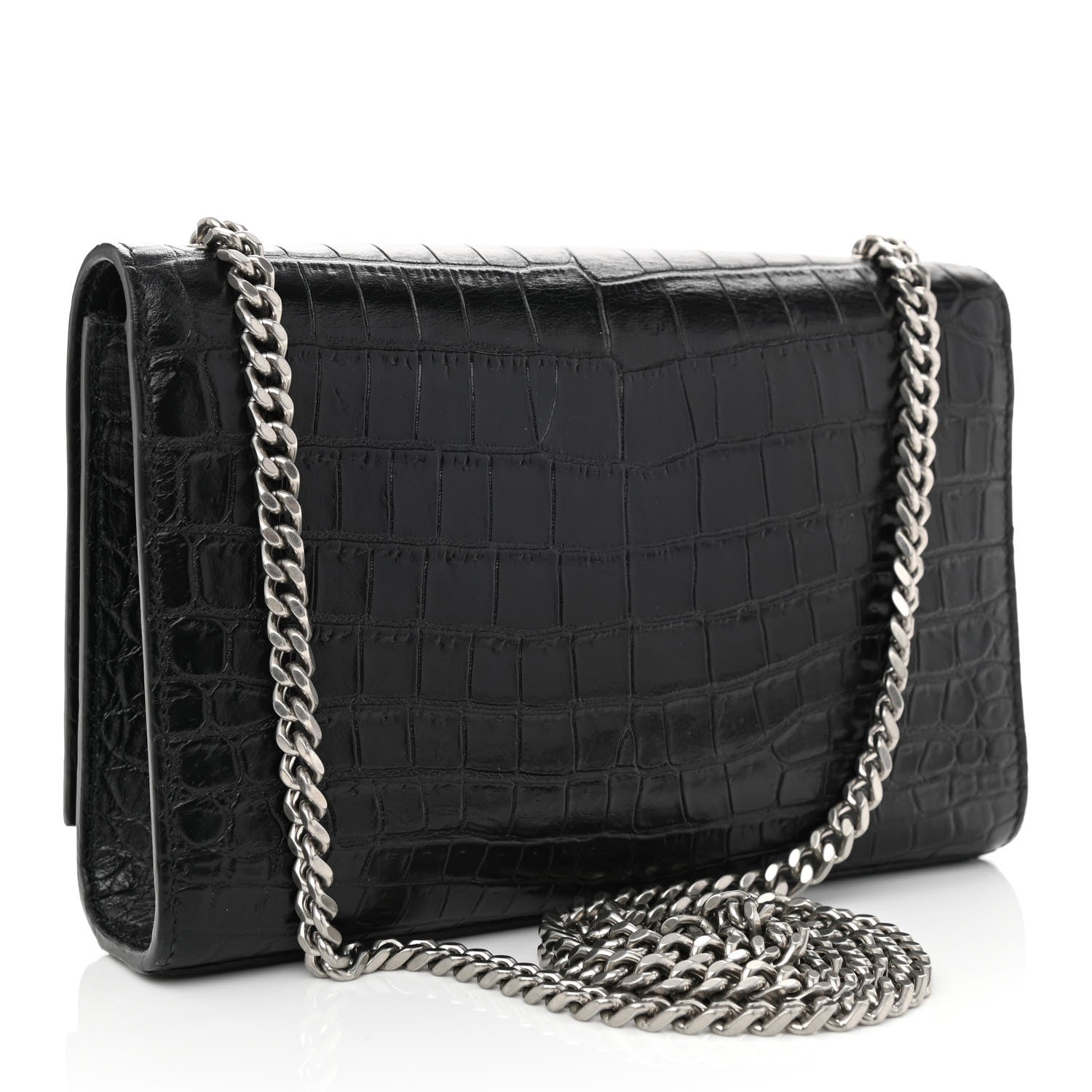 Saint Laurent Calfskin Crocodile Embossed Small Classic Monogram Kate Tassel Satchel Black 3 of 8