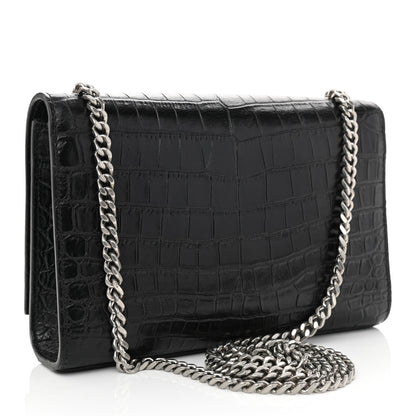 Saint Laurent Calfskin Crocodile Embossed Small Classic Monogram Kate Tassel Satchel Black 3 of 8