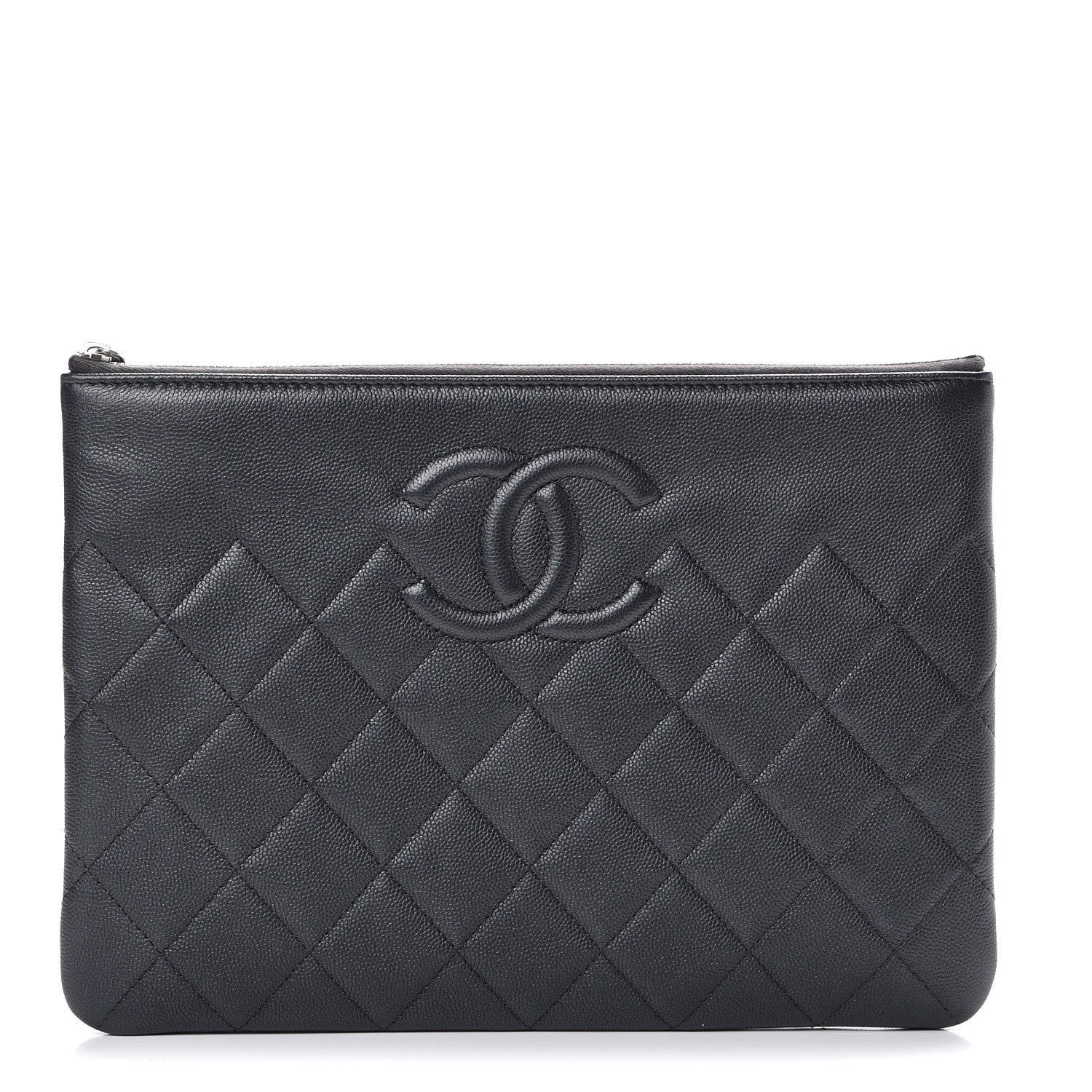 Chanel Metallic Caviar Quilted Medium Maxi CC Cosmetic Case Dark Grey 1 of 7