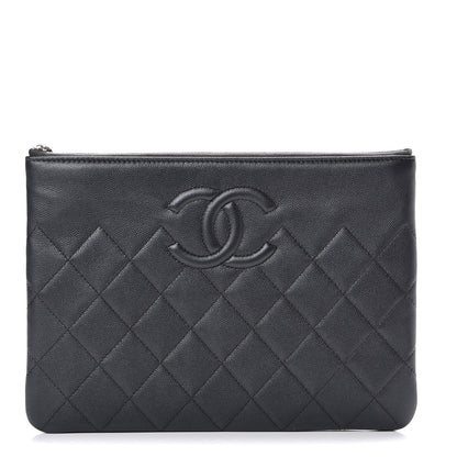 Chanel Metallic Caviar Quilted Medium Maxi CC Cosmetic Case Dark Grey 1 of 7