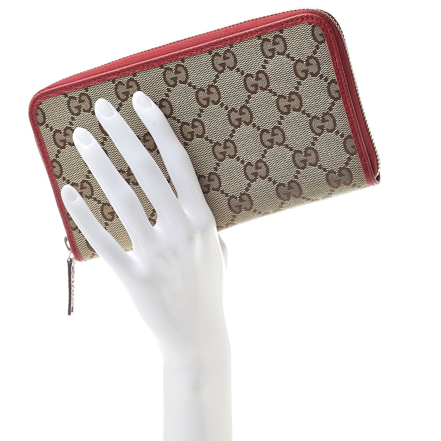 Gucci Monogram Dollar Calfskin Zip Around Wallet Beige Ebony Rosso 2 of 8